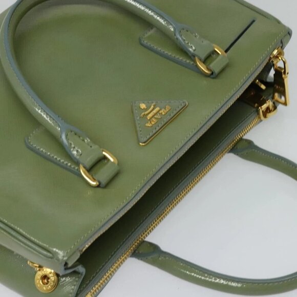 PRADA Galleria Hand Bag Safiano leather 2way Green Gold Auth - Picture 7 of 16